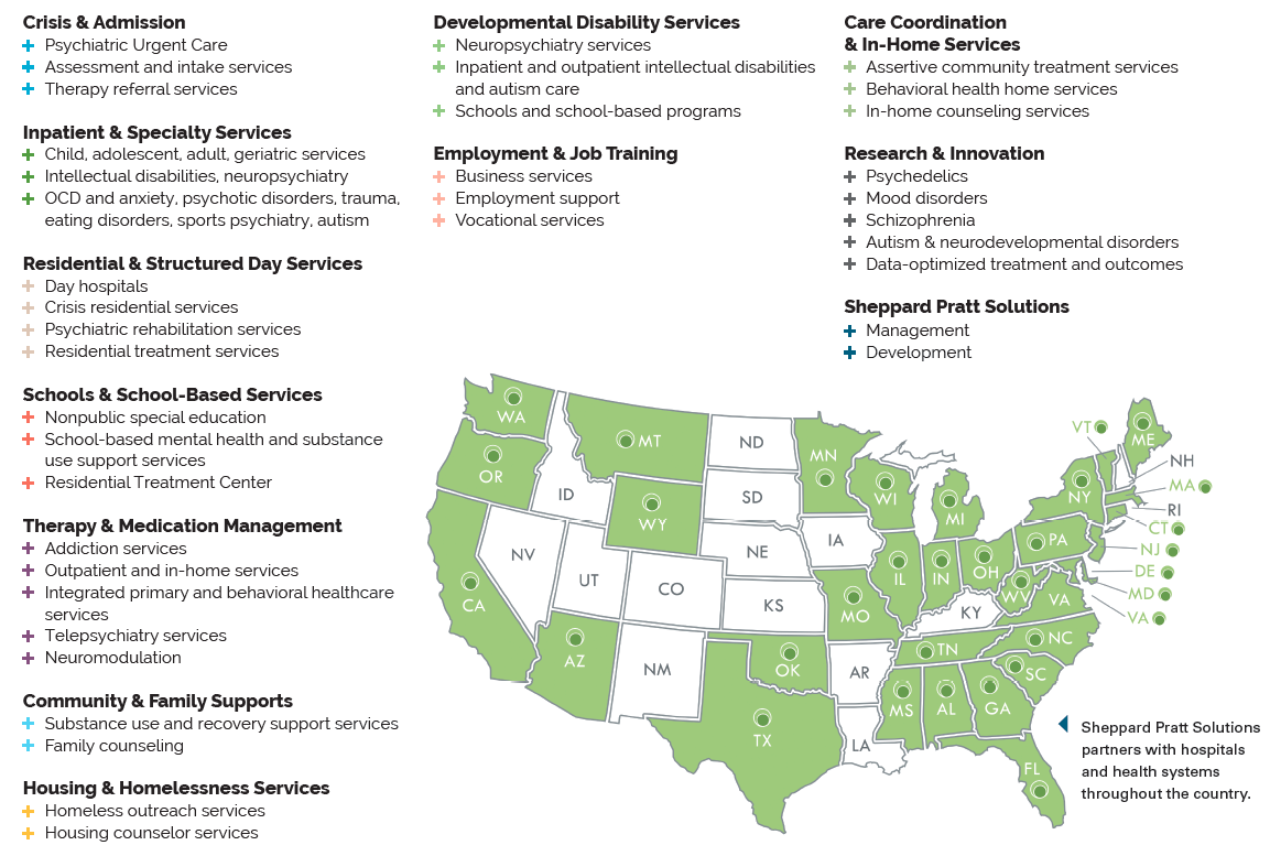 Map showing Sheppard Pratt Services across the state